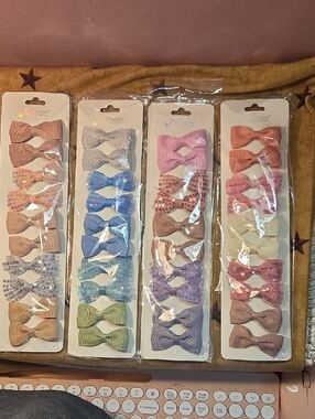 4 Packs Of Kids Hair Bow Set - Pink, Blue, Purple, Cream